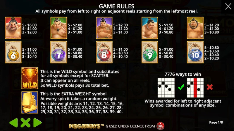 สัญลักษณ์เกม Sumo Supreme Megaways